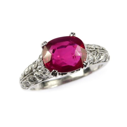 Single stone Burma ruby and diamond ring